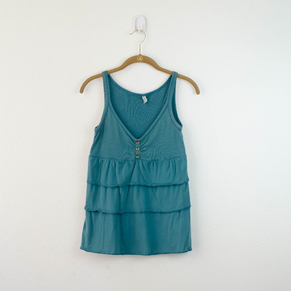 Cottagecore Boho Y2K Babydoll Ruffle Tank Top Teal 100% Cotton Old Navy M